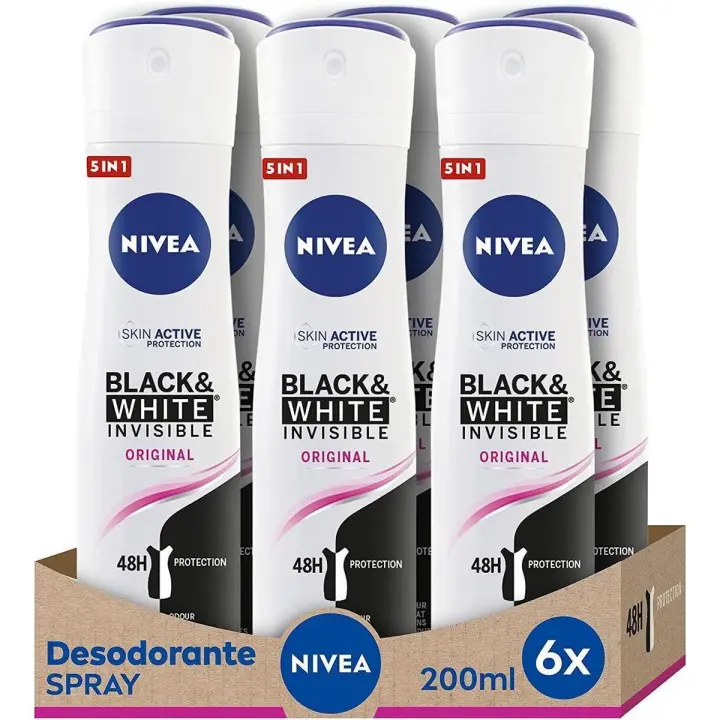 NIVEA Black & White Invisible Original Spray Desodorante 200ml, 6 unidades, 200ml*6 - 1