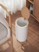 Bandeja De Papel Con Tapa Y Prensa 7/2L Cesta De Basura Ecológica Para Cocina Y Baño Material Plástico Y Madera Con Pie Alto - details 5