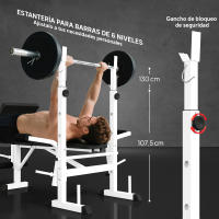 HOMCOM Banco de Musculación Multifuncional Inclinable, Banco de Pesas, Press Banca con Soporte para Barra Ajustable, Extensión de Piernas, Curl de Predicador, Mariposa, Entrenamiento en Casa, Gimnasio - details 4