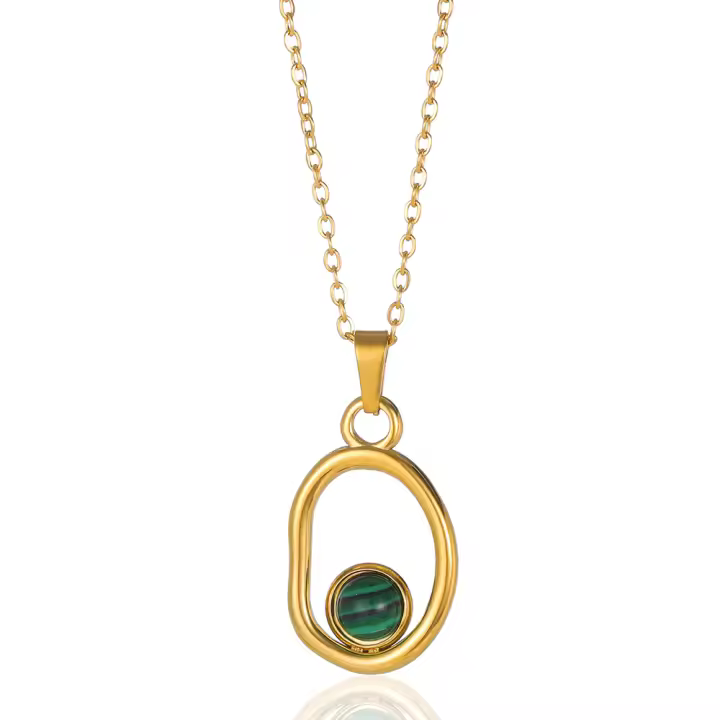 Collar De Novia De Acero Inoxidable Con Pedrería Natural Verde Y Diseño Geométrico Vacío Para Mujer Color Oro Joyería Moda Para BFF - 1