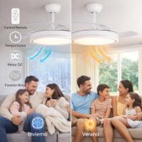 Ventilador de techo modelo PAMPIN L blanco, Smart app, motor DC 6 velocidades Tecnología Led 60W sistema CCT 6300 Lúmenes, Control remoto temporizador, regulable en color e intensidad, Memoria motor inverter verano/invierno ultra silencioso. - details 2