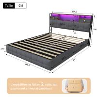Cama de matrimonio 160x200 cm gris con almacenaje hidráulico, cabecero con cajones, luces LED RGB y carga USB-C - details 0