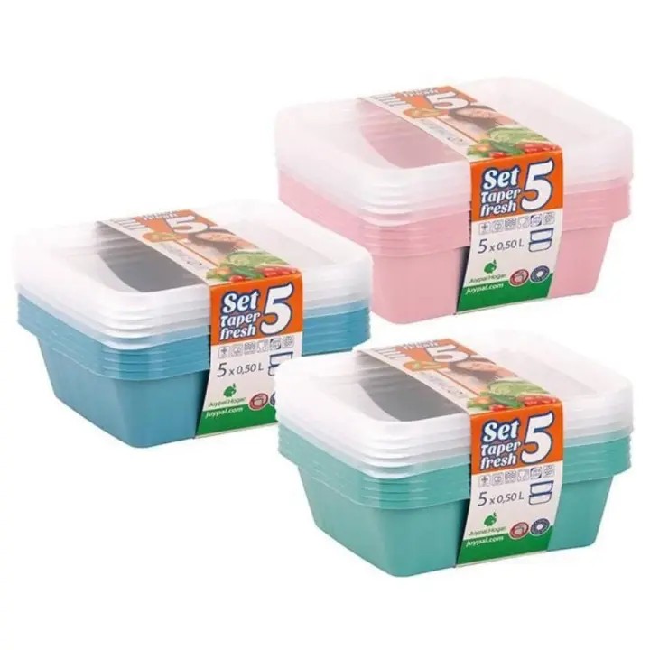 NAKLOE - Tupperware - (Pack 5 tuppers 0.5 L) - Tupperwares - Pack 5 tupperware - Tupperware para cocina - Tupperwares de diferentes colores - Tupperwares multiusos para cocina - Recipientes para alimentos - 1