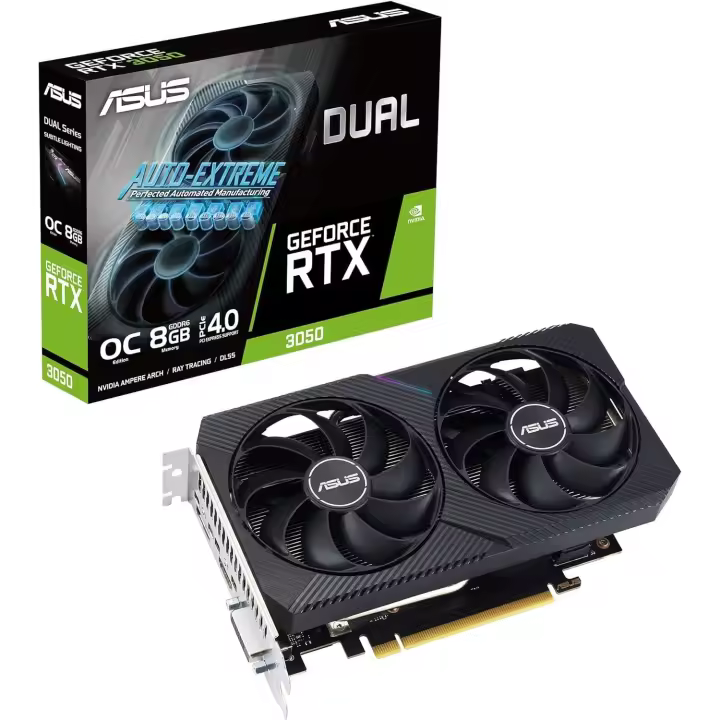 Asus Dual NVIDIA GeForce RTX 3050 V2 OC Edition Tarjeta gráfica Gaming (PCIe 4.0, 8 GB de Memoria GDDR6, HDMI 2.1, DisplayPort 1.4a, DVI-D, diseño de 2 Ranuras, Axial-Tech, tecnología 0dB) - 1