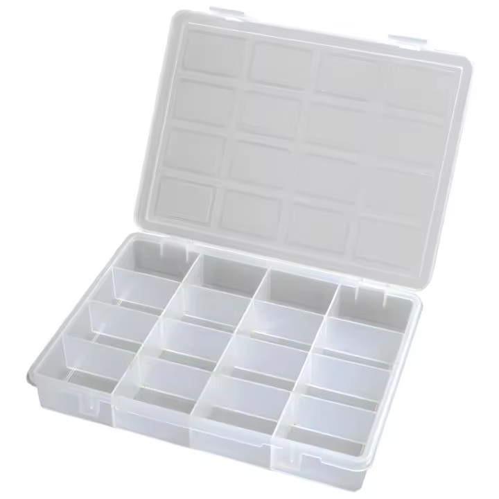 Organizador de plástico transparente con 16 compartimentos L242xP188xH37 mm. - 1