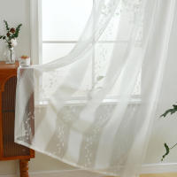 Cortina De Tules Bordada Con Patrón De Ramas De Sauce Para Estilo Moderno Pastoral Decoración De Sala De Estar Translúcida De Poliéster 100% - details 3