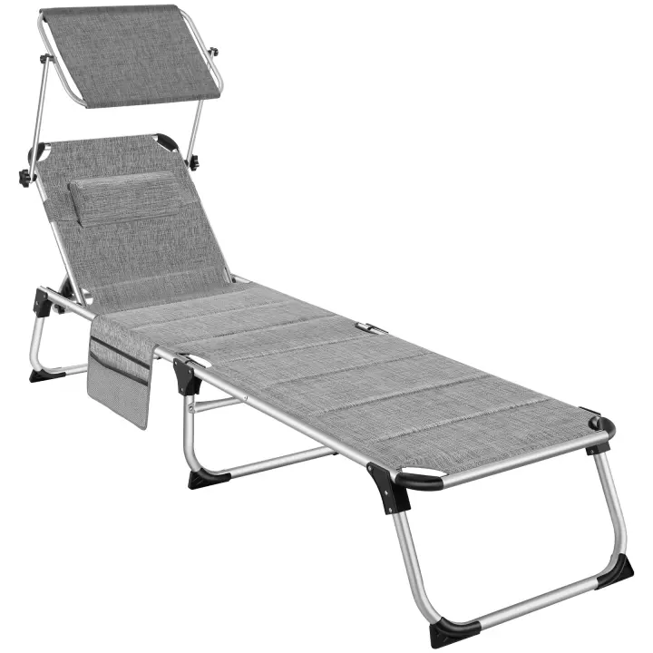 Tectake - Tumbona Lorella acolchada y plegable  Cómoda tumbona con techo solar y ajustable sin escalonamientos  Con cubierta de fibra sintética transpirable, resistente y con cojín desmontable para la cabeza  Marco inoxidable y estructura de aluminio - 1
