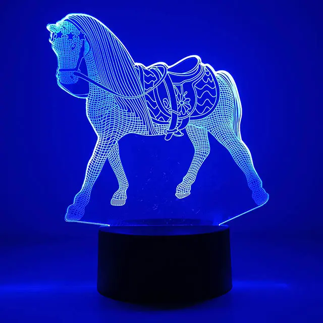 Lámpara De Noche LED 3D Ilusión Caballo Para Dormitorio Decoración De Luces De Navidad Regalos Para Niños Luz De Mesa Infantil - 1