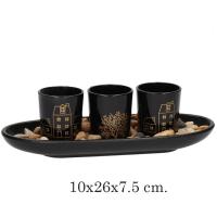 Set de Portavelas Gissed Decorativo con Base, Piedras Naturales y Diseño Elegante en Negro y Dorado - Ideal para Iluminación Ambiental en Hogar, Sala, Oficina o Eventos Especiales - details 1