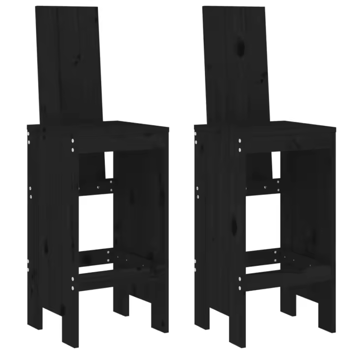 vidaXL Taburetes de cocina 2 uds madera maciza pino negro 40x42x120 cm - 1