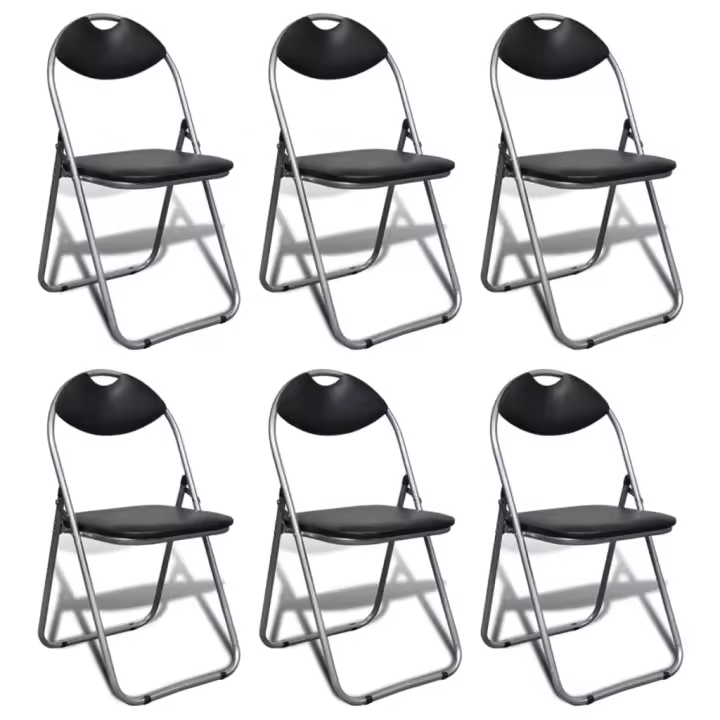 vidaXL Sillas de comedor plegables 2 uds cuero sintético y acero negro - 1