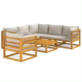 VIDAXL 3155289 set de sofás y silla de jardín de 7 piezas fabricado en madera maciza con cojines gris claro vida xl - 1