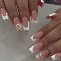 24PCS Uñas Postizas Presionadas Cortas Rosa Cuadradas Diseño De Amor Uñas Postizas Francesas Con Brillo Uñas Lindas Para Fiesta - details 26
