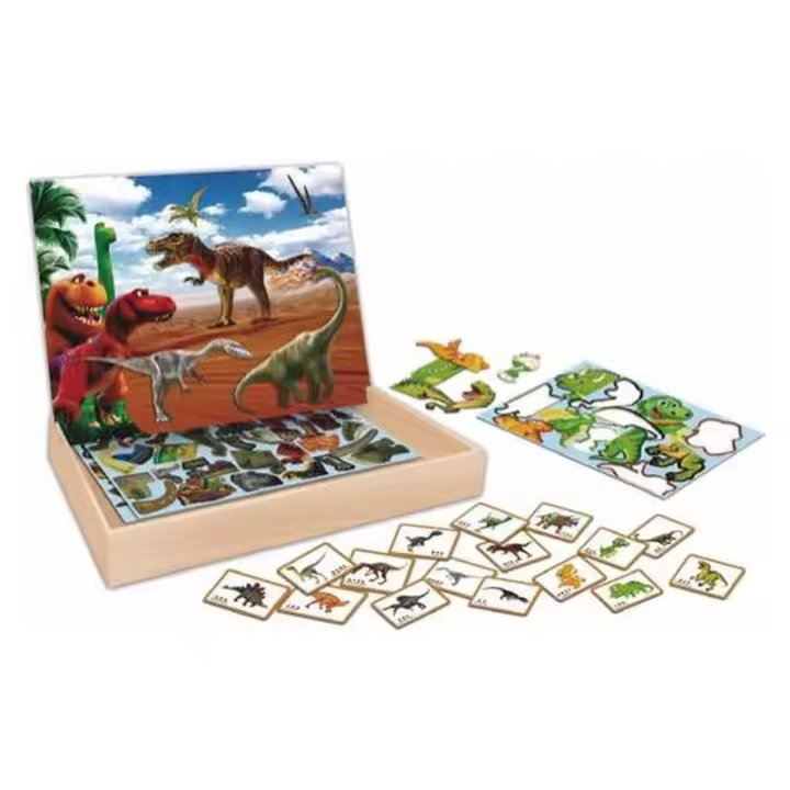 Juego infantil piezas magnéticas de madera de temática dinosaurios - 1