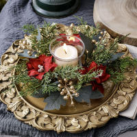 1Pc Guirnalda De Navidad Con Pino Y Vela Anillo De Flores Artificiales Decoración Para Mesa De Fiesta En Casa - details 3