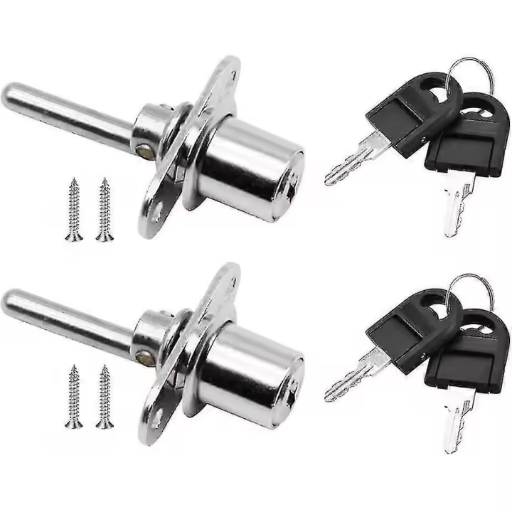 2 Pieces Door LockDrawer with Key for Furniture Piston Lock for Filing Cabinet Cabinet Showcase, Diameter 16mm, Length 61mm (Silver) - 1