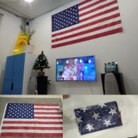 Bandera De Estados Unidos Bordada 35.4x59 Pulgadas Para Exterior Impermeable Nylon Con Rayas Tejidas Y Grommets De Cobre 90x150cm Para El Día De La Independencia - details 5