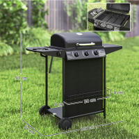Outsunny Barbacoa de Gas BBQ Gas con 3+1 Quemadores 9,5 kW Barbacoa Portátil con Termómetro Mesa Lateral Estante Especiero Parrilla Recogedor de Grasa 2 Ruedas para Jardín Exterior Camping Negro - details 2