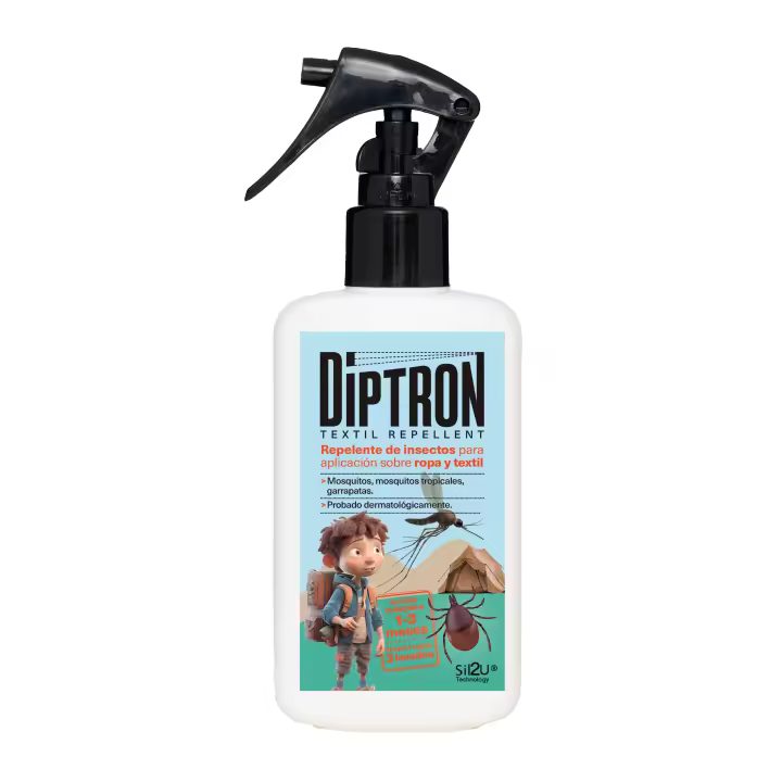 DIPTRON Camping Repelente de Garrapatas en Textil 100ml - Aplicar sobre Ropa y Textil - Repelente de Insectos para Adultos y Niños - Eficaz contra Mosquitos Tropicales en Países Exóticos. - 1