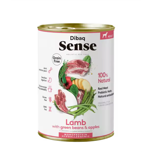 Dibaq Sense Dog,  comida húmeda, cordero, sin cereales, pack 3 uds x 380 gr - 1