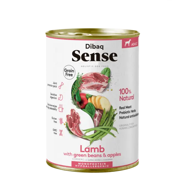 Dibaq Sense Dog,  comida húmeda, cordero, sin cereales, pack 3 uds x 380 gr - 1