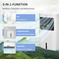 3 en 1 Acondicionado de Aire Móvil con refrigeración por Agua para Humidificación Del Aire 15L 60 ° Acondicionado de Aire ostilante 65W Enfriador de Aire E temporizador de 8 horas, Mando a Distancia, uso de La Habitación 20 m² Blanco 32x37x69 cm - details 4
