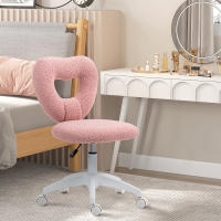 Silla de Oficina Silla giratoria de oficina en casa con respaldo en forma de corazón, sin reposabrazos Silla de Lana Teddy regulable en Altura para estudio, Pink - details 0