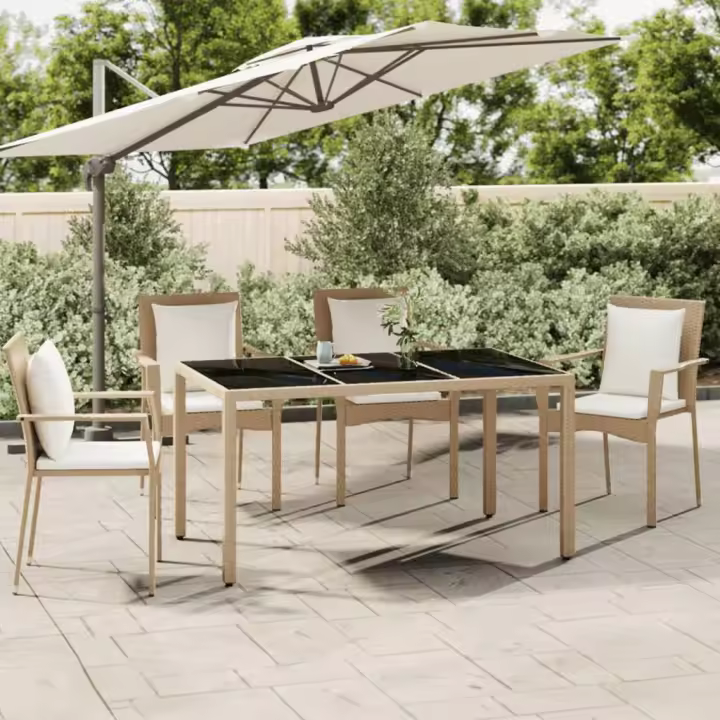 Mesa de Jardín Vidrio Plano Vidrio Templados Polyrattan beige - 1