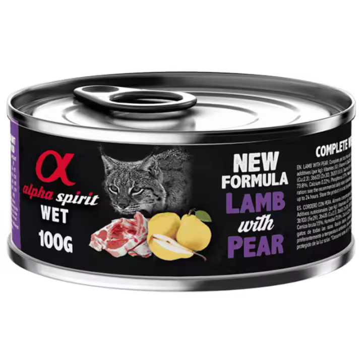 Alpha Spirit Alimento Húmedo para Gatos sabor Cordero con Pera – Lata 200 g | 100% Natural y Sin Cereales - 1