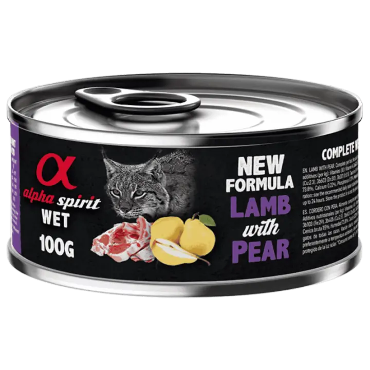 Alpha Spirit Alimento Húmedo para Gatos sabor Cordero con Pera – Lata 200 g | 100% Natural y Sin Cereales - 1
