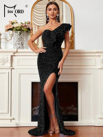 Vestido De Fiesta De Encaje Y Lentejuelas Missord Para Mujer Elegante Vestido De Boda Cocktail Prom Mermaid Maxi Vestido De Un Hombro Con Volante Y Abertura En La Pierna - details 25