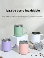 Taza De Acero Inoxidable 450ml Con Capa Doble Taza De Café Con Tapa De Plástico Y Asa Para Uso Doméstico Y Oficina Regalo - details 0