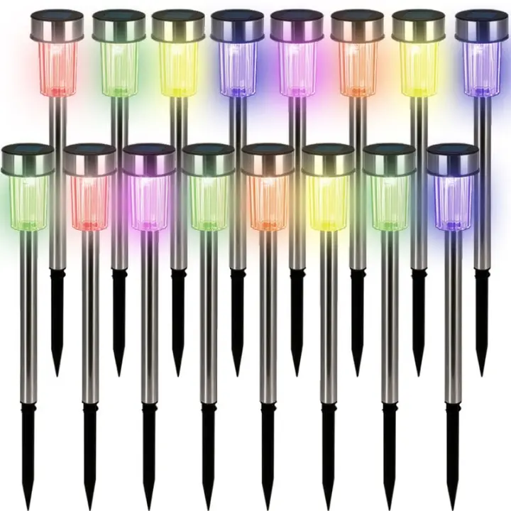 Monzana Luces solares para jardín, juego de 16 luces solares LED, de acero inoxidable, para caminos de jardín, terraza, iluminación solar multicolor - 1
