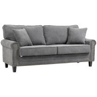HOMCOM Sofá de 3 Plazas Sofá de Salón Moderno Tapizado en Poliéster con 2 Cojines Ribete de Cabeza de Clavo y Patas de Madera 196x80,5x89 cm Gris - details 0