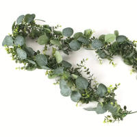 Guirnalda De Hojas De Eucalipto Artificiales Verdes Con Flores Y Bayas Blancas 1pc Para Decoración De Bodas Y Fiestas En Casa - details 4