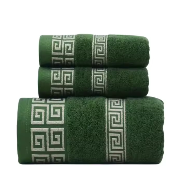 Juego De Toallas De Algodón Verde 3 Piezas 2 Toallas De Mano Y Rostro 34x74cm Y Toalla De Baño Grande 70x140cm Regalo De Navidad Toallas Para Ducha - 1