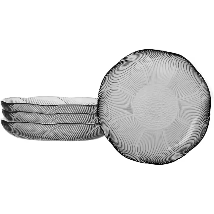 Platos llanos, juego de 4 platos llanos de vidrio de 18 cm, platos de postre transparentes con forma de pétalo, vajilla redonda de cristal sin plomo, platos para ensalada, platos de cocina (18 cm, negro) - 1