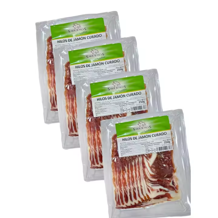 LOTE 1 4 SOBRE HILOS DE JAMON CURADO SABOR BLANCUS 250G LONCHA 1KILO JAMON SERRANO - 1
