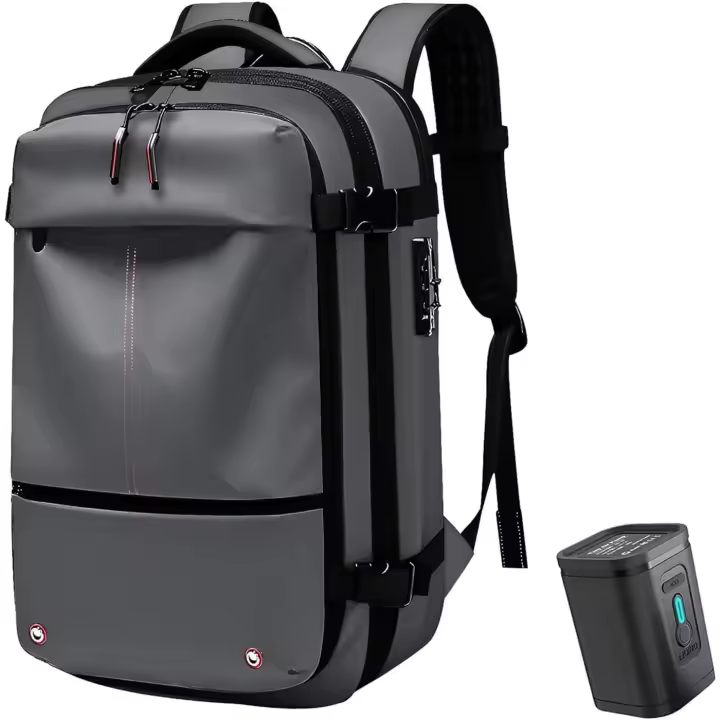 Mochila, bolsas Airback con cerradura antirrobo, mochila de viaje, bolsa de compresión al vacío para viajes, negocios y universidad (gris, con bomba de aire) - 1