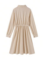 Vestido Preppy Para Mujer Elegante Con Mangas Largas Estilo Clásico Solido A-Line Cuello Redondo Botones Midi Primavera 2025 - details 3