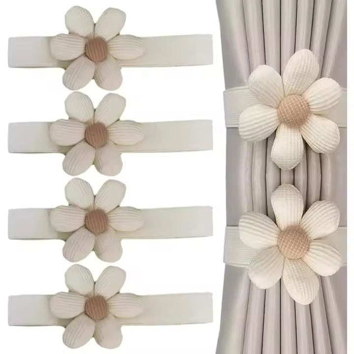 Juego de 4 piezas, cortinas temáticas creativas, hermosos clips florales para cortinas, colección de cortinas elásticas para decoración de ventanas - 1