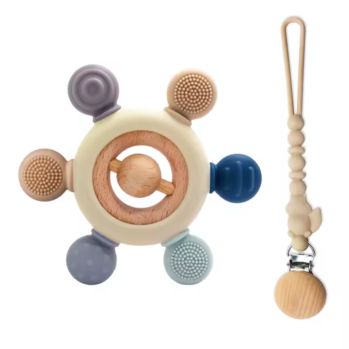 Bosmik Mordedor Bebe con Chupetero - Juguetes Bebes 0-3 Meses - Mordedores Bebés Sensorial, Silicona Grado Alimenticio Libre de BPA - Regalo Bebe - 1