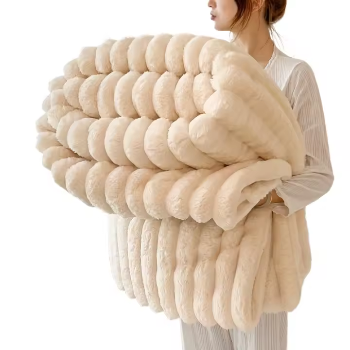 Manta De Felpa Gruesa Y Cálida Para Invierno Multifuncional De Color Sólido Lujo Ligera Para Dormitorio Y Sala De Estar - 1