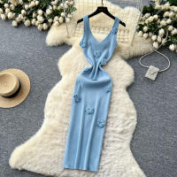 Vestido Wrap Sin Mangas De Encaje Floral REALEFT Para Mujer Elegante V-Neck Cintura Ajustada Longitud Media Pierna Vestido De Verano - details 28