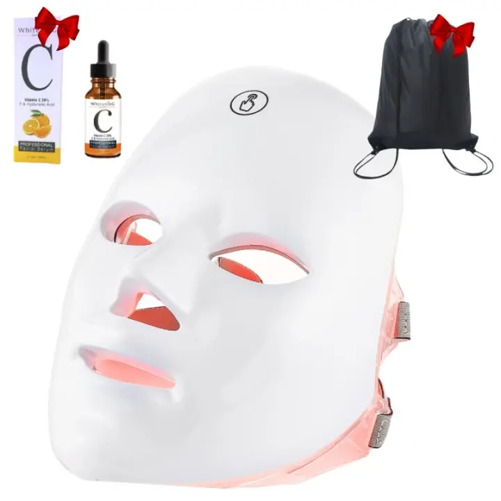 Máscara Facial Led Terapia De Fotón Dispositivo Regenerador Inalámbrica De 7 Colores y Serum Vitamina C Equipo Rejuvenecimiento De La Piel Acne Arrugas Lineas Expresion Manchas Rosacea Luz Diodos Recargable de - 1