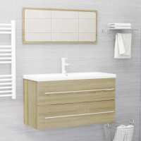 vidaXL Set de muebles de baño 2 pzas contrachapada en color Roble Sonoma/Madera antigua | almacenamiento funcional diseño moderno para baño dormitorio sala - details 0