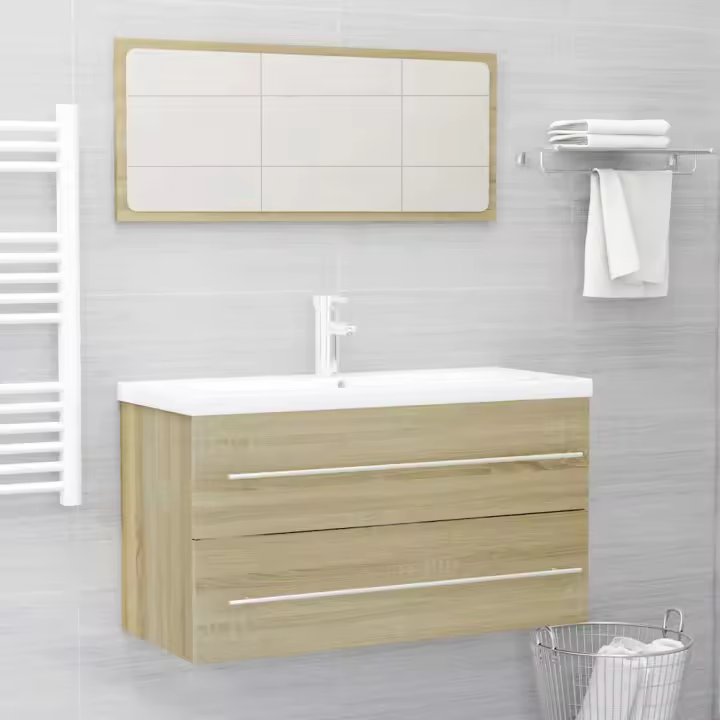 vidaXL Set de muebles de baño 2 pzas contrachapada en color Roble Sonoma/Madera antigua | almacenamiento funcional diseño moderno para baño dormitorio sala - 1