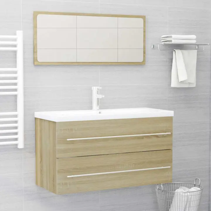 vidaXL Set de muebles de baño 2 pzas contrachapada en color Roble Sonoma/Madera antigua | almacenamiento funcional diseño moderno para baño dormitorio sala - 1