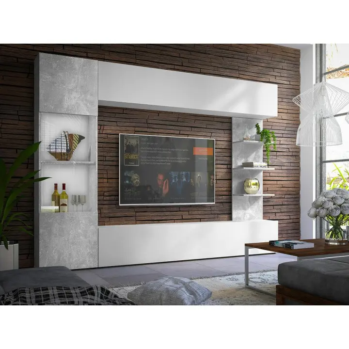 Módulo de salón Comfivo 210, Muebles ES, Aglomerado laminado, Con mesa de TV, 250 x 187 x 30cm - 1