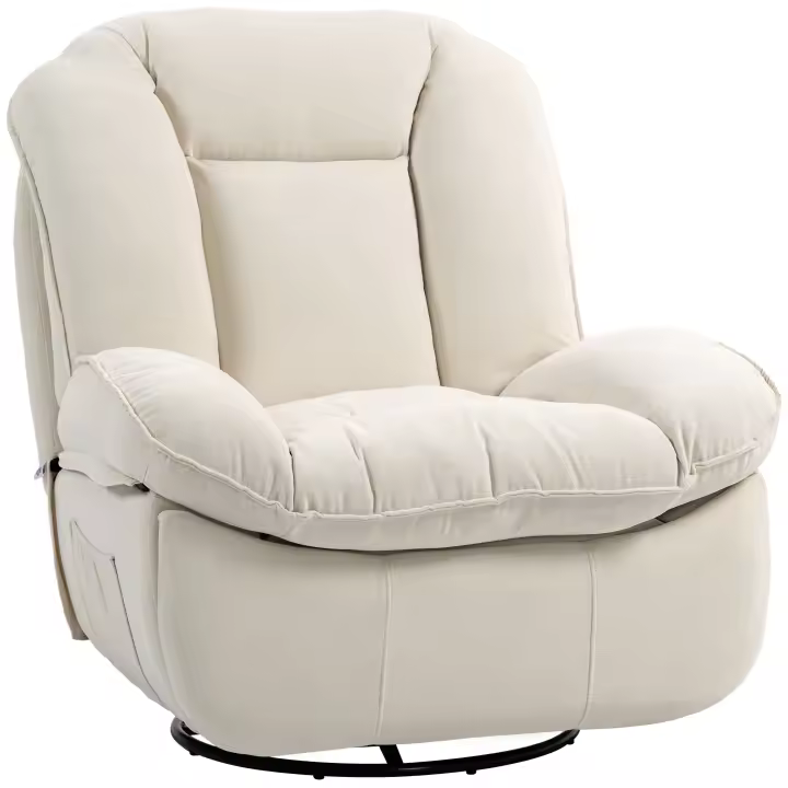 HOMCOM GARSillón de televisión  Sillón reclinable con función de descanso, función de balanceo, sillón de TV giratorio con muelles ensacados, reposapiés y bolsillo lateral, para sala de estar, crema - 1
